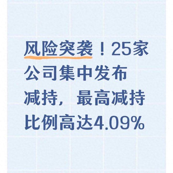 风险突袭! 25家公司集中发布减持, 最高减持比例高达4.09%