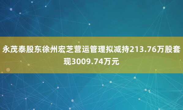 永茂泰股东徐州宏芝营运管理拟减持213.76万股套现3009.74万元