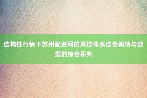 结构性行情下苏州配资网的风控体系结合舆情与数据的综合研判