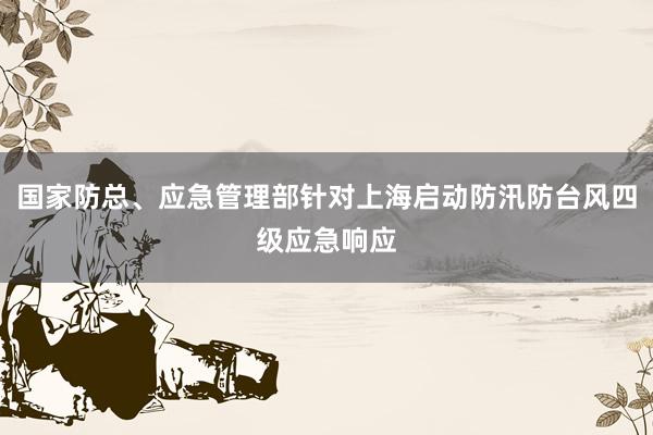 国家防总、应急管理部针对上海启动防汛防台风四级应急响应