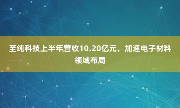 至纯科技上半年营收10.20亿元，加速电子材料领域布局