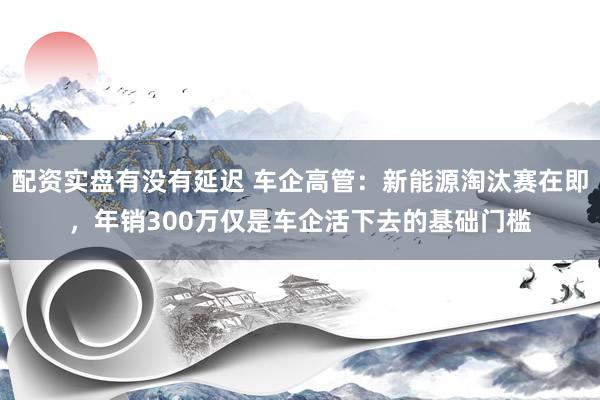 配资实盘有没有延迟 车企高管：新能源淘汰赛在即，年销300万仅是车企活下去的基础门槛